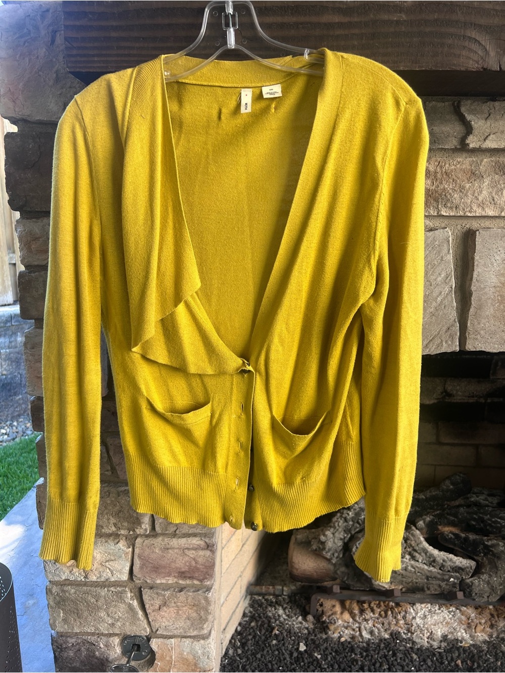 Moth Chartreuse Draped Front Cardigan Medium